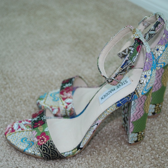 multicolor block heel sandals